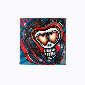 Original Skull Painting 8x8 American Street Art Edgy Abstract Alternative Grunge